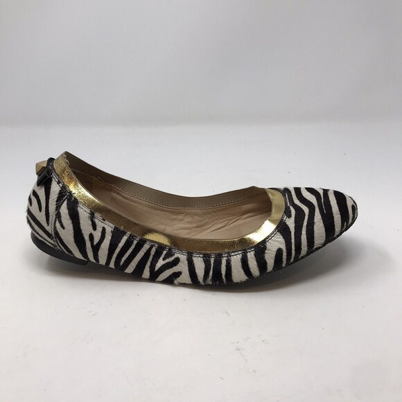 Kate Spade New York Gold Trim Calf Hair Flats Animal Print Skip on Shoes Sz 7.5 - Picture 3 of 10